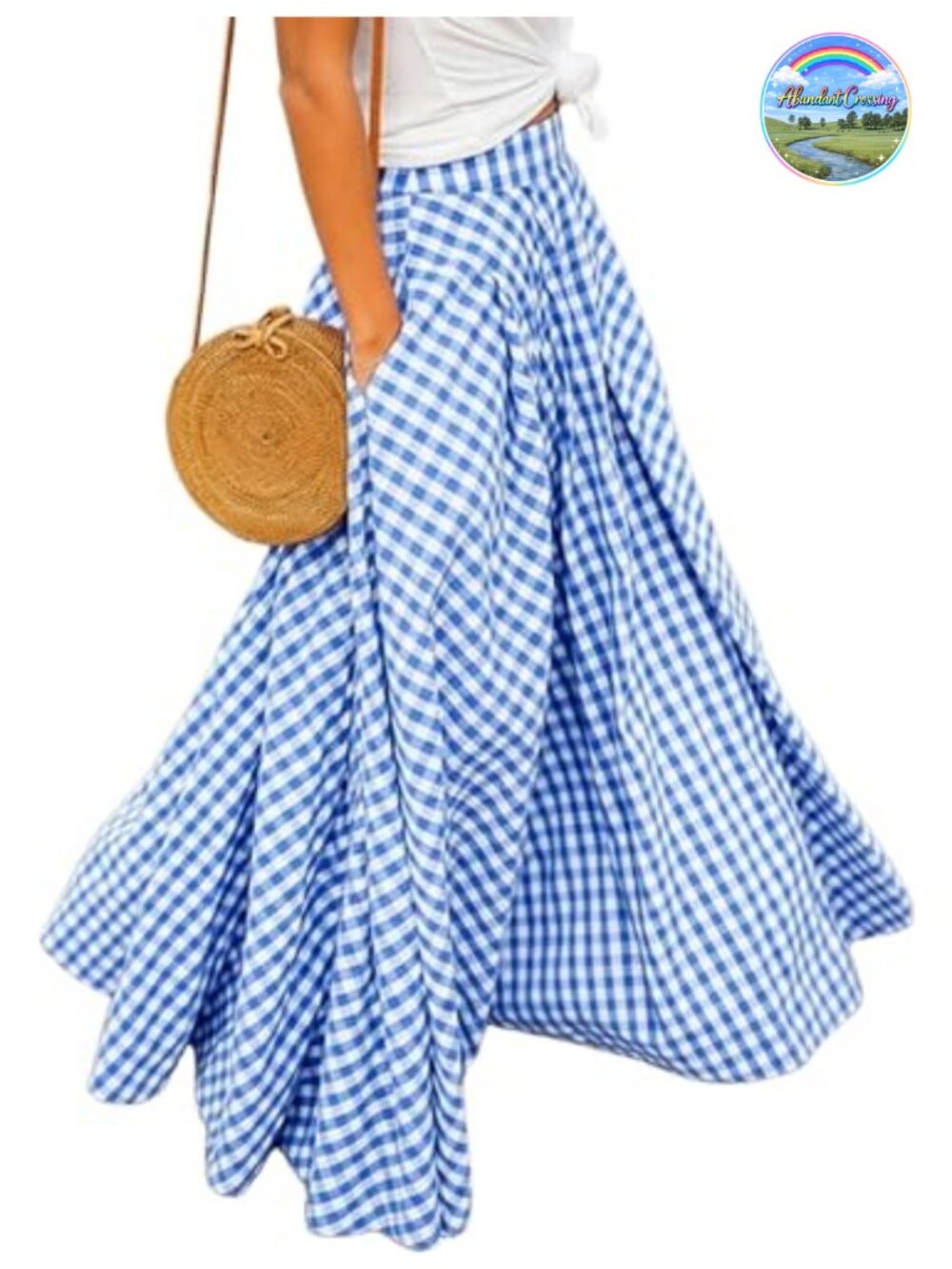 Plaid Gingham Maxi Skirt High Waist A-Line Pleated Long Skirt